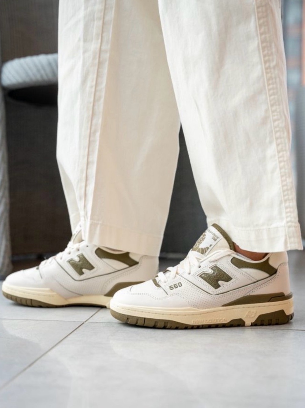 New Balance x Aime Leon Dore 550 Men’s White and Olive Green Sneakers